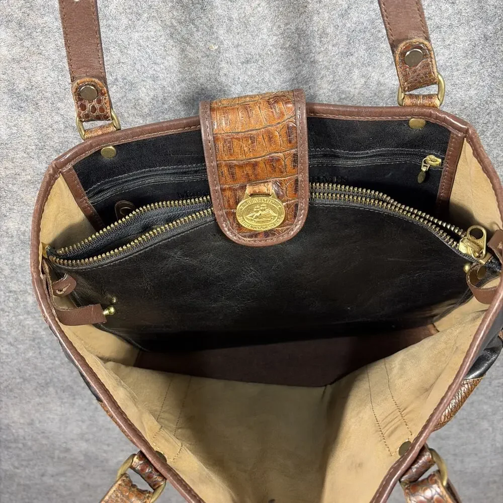 Vintage Brahmin brown & black‎ shoulder bag leather tote bag
